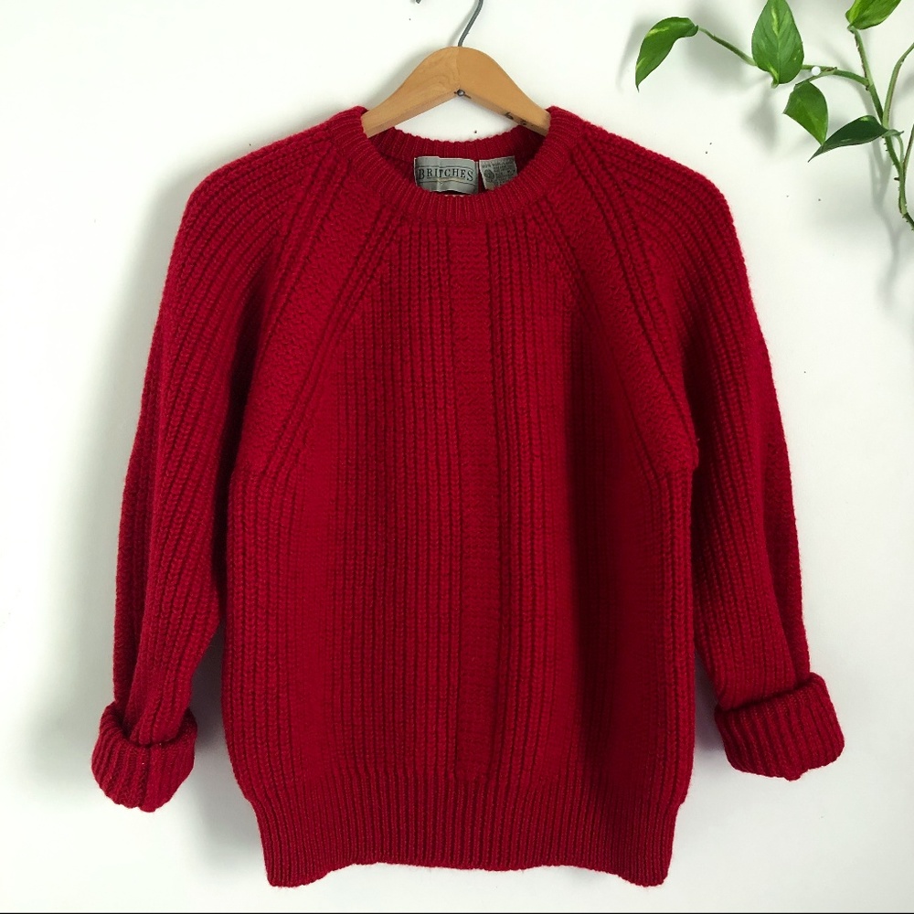 Red Wool Knit Sweater / Grandpa Sweater